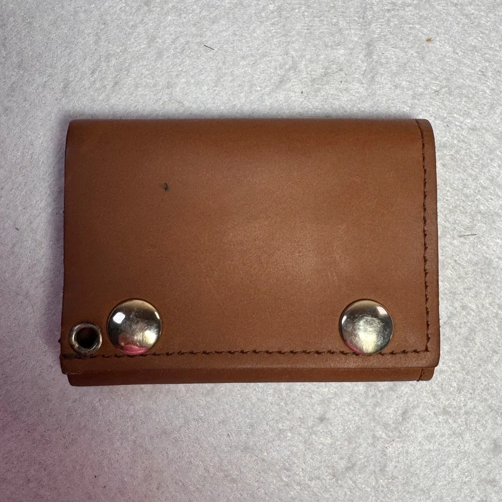 Genuine Leather Trifold Trucker Wallet Tan Brown Made in USA Snap Closure